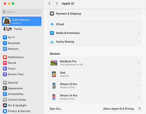 apple ID device list