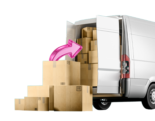 return devices with cardboard boxes being loaded into back of van